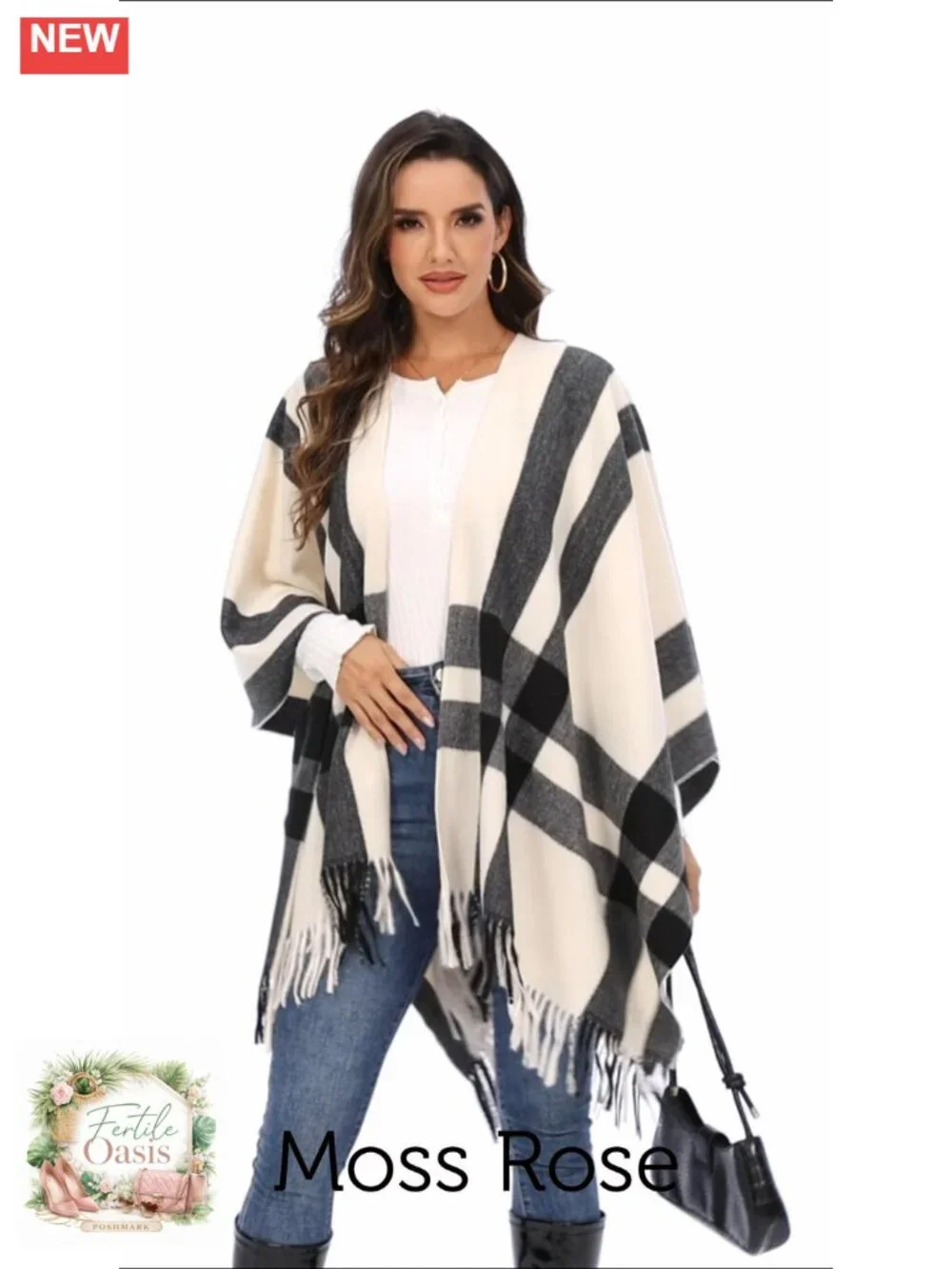 Plaid Shawl Wrap Poncho Cape Open Front Faux Wrap Winter Fall